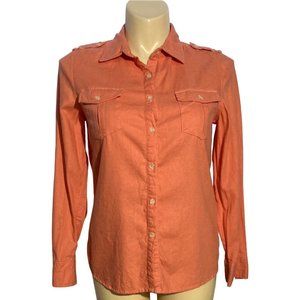 Real Comfort Chadwicks L Button Down Shirt Peach Orange Long Sl Linen Blend Work